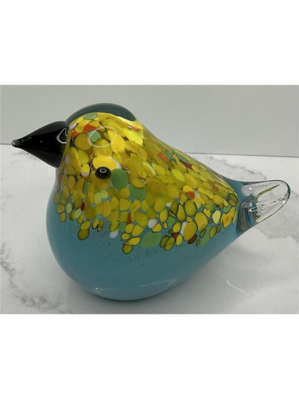 Handmade Glass Art Bird Paperweight Yellow & Blue 6” X 4” New